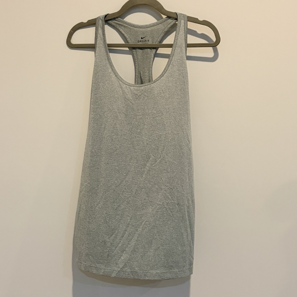 Nike Running Women's Tank Top Shirt Size Large Gray Swoosh Dri Fit Activewear